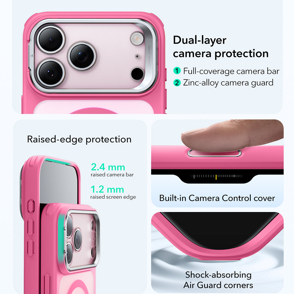 Husa MagSafe pentru Apple iPhone 17 Pro Max, ESR, Classic Hybrid Kickstand, Roz Satinata