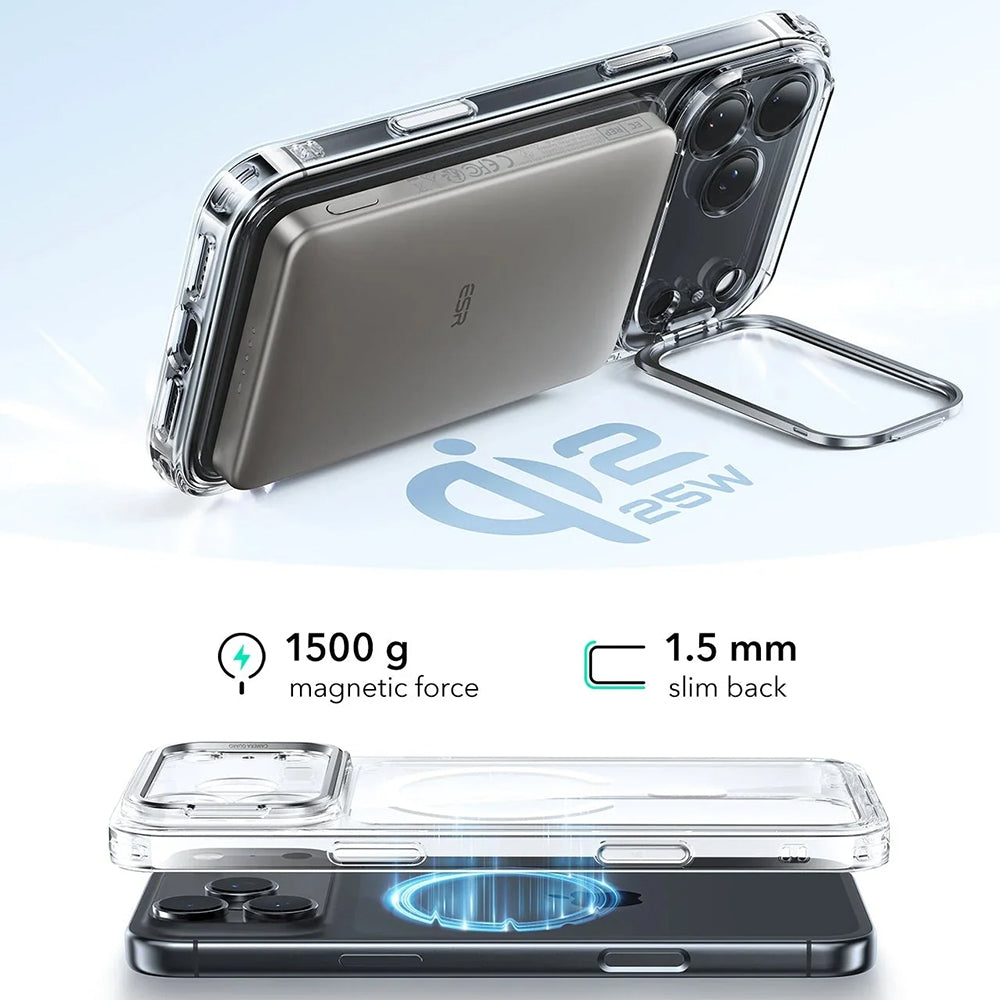 Husa MagSafe pentru Apple iPhone 17 Pro Max, ESR, Classic Hybrid Kickstand, Transparenta