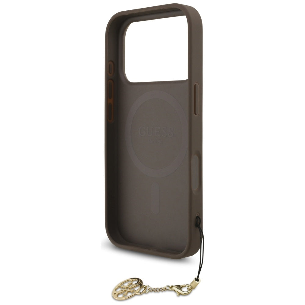 Husa MagSafe pentru Apple iPhone 17 Pro Max, Guess, 4G Charm Cradle, Maro