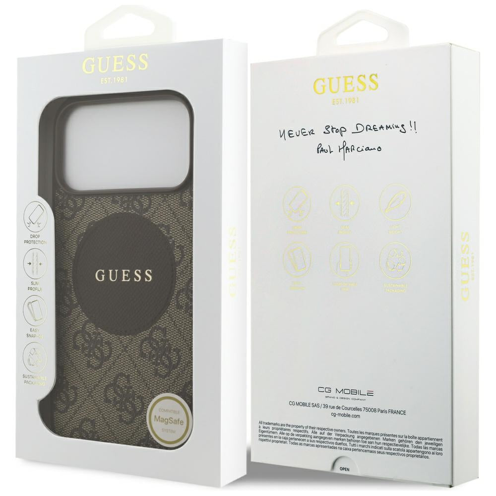 Husa MagSafe pentru Apple iPhone 17 Pro Max, Guess, 4G Circle Classic Logo, Maro