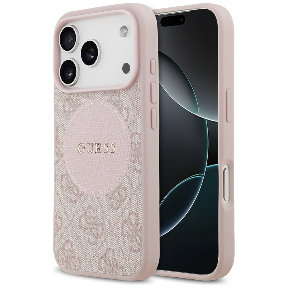 Husa MagSafe pentru Apple iPhone 17 Pro Max, Guess, 4G Circle Classic Logo, Roz