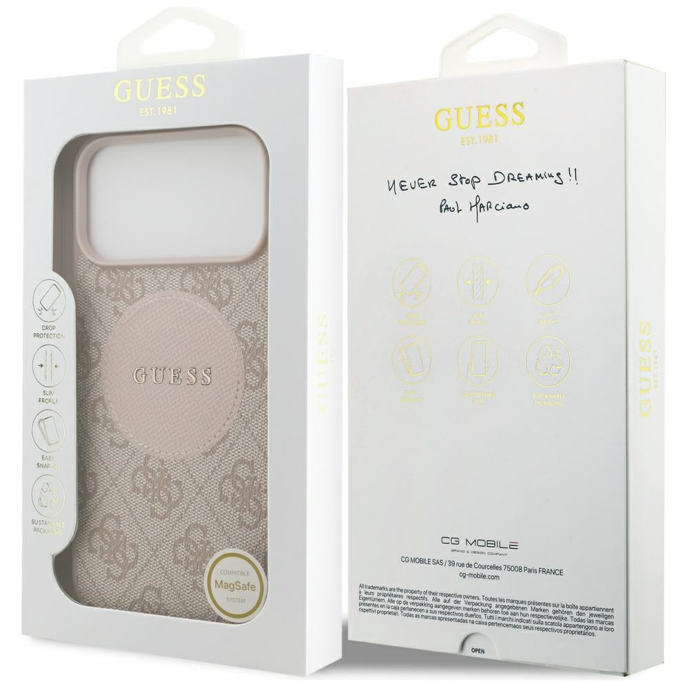 Husa MagSafe pentru Apple iPhone 17 Pro Max, Guess, 4G Circle Classic Logo, Roz