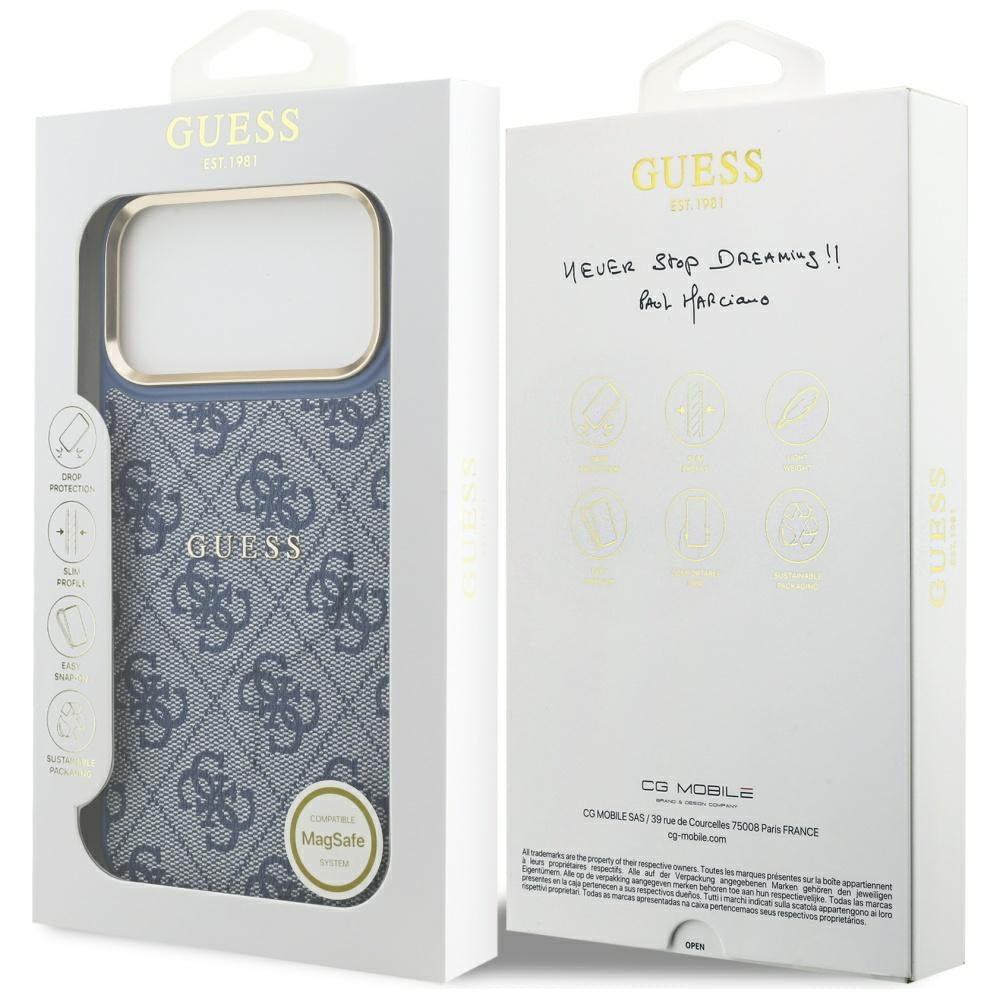 Husa MagSafe pentru Apple iPhone 17 Pro Max, Guess, 4G Classic, Albastra