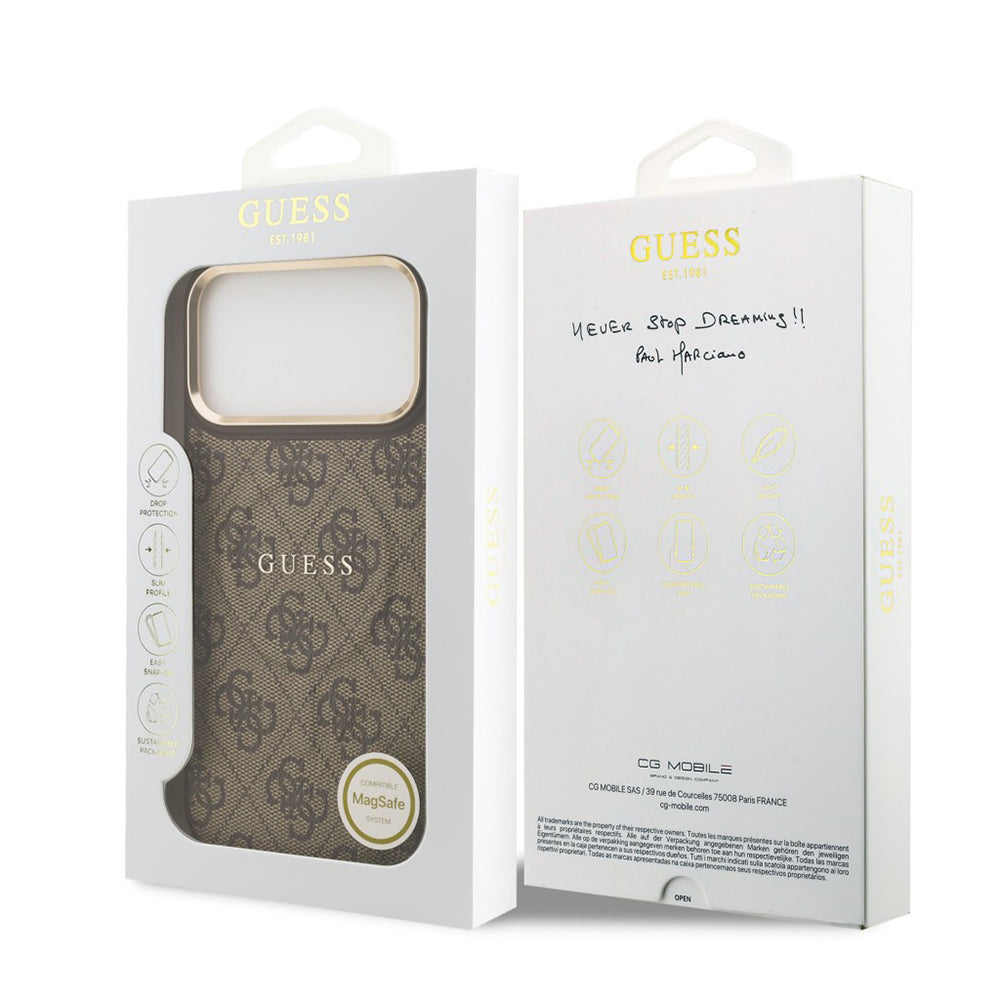 Husa MagSafe pentru Apple iPhone 17 Pro Max, Guess, 4G Classic, Maro