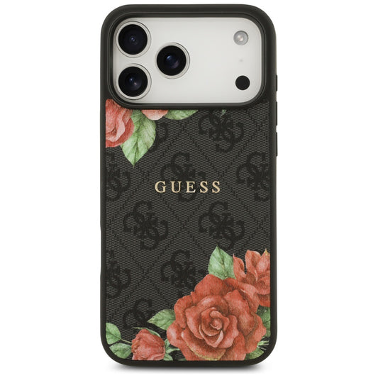 Husa MagSafe pentru Apple iPhone 17 Pro Max, Guess, 4G Flowers Print, Neagra