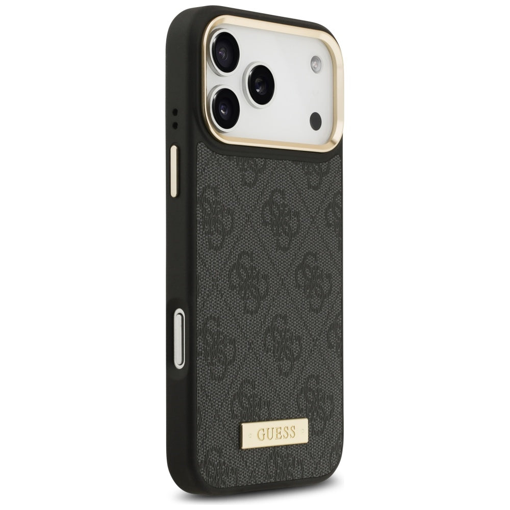 Husa MagSafe pentru Apple iPhone 17 Pro Max, Guess, 4G Logo Plate, Neagra