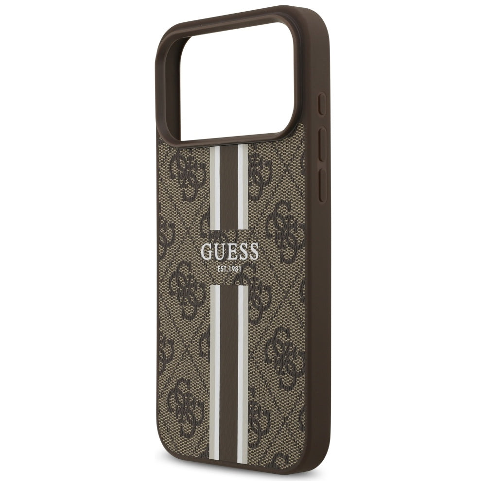 Husa MagSafe pentru Apple iPhone 17 Pro Max, Guess, 4G Printed Stripes, Maro