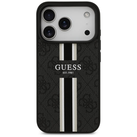 Husa MagSafe pentru Apple iPhone 17 Pro Max, Guess, 4G Printed Stripes, Neagra