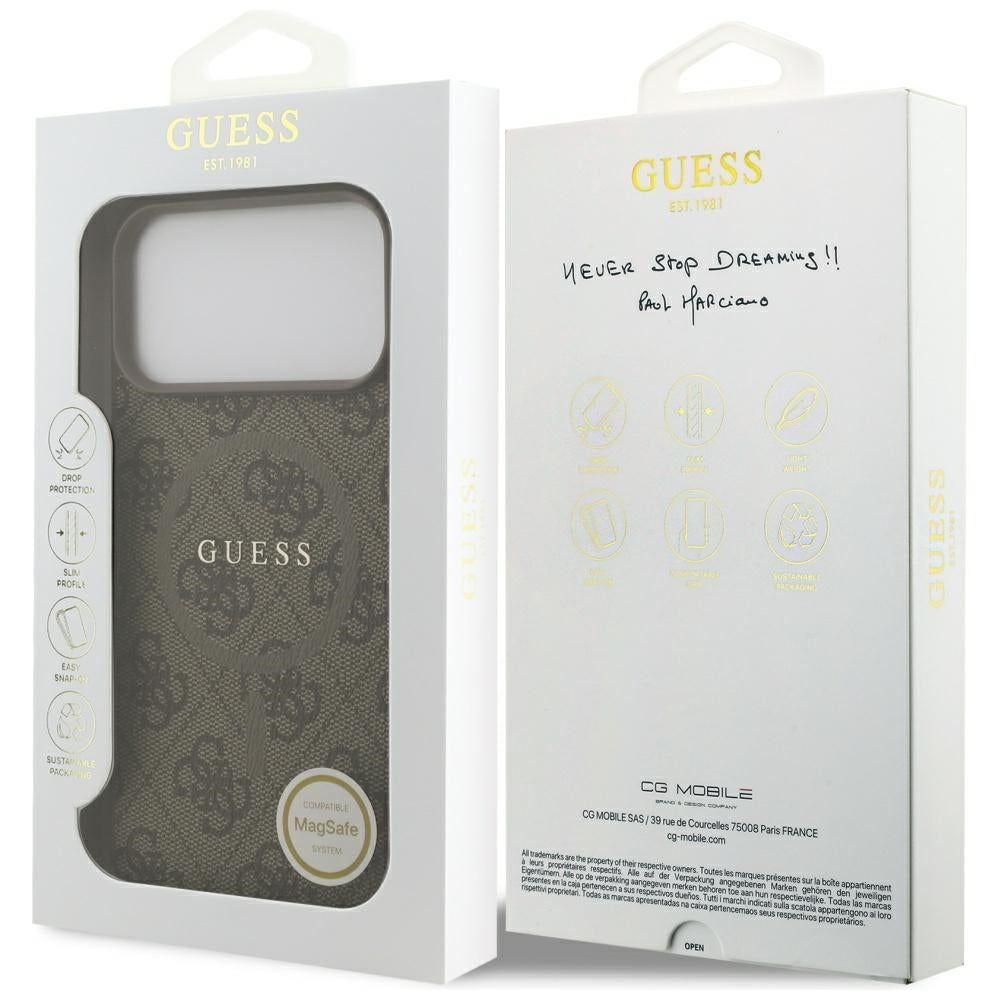 Husa MagSafe pentru Apple iPhone 17 Pro Max, Guess, 4G Ring Classic Logo, Maro