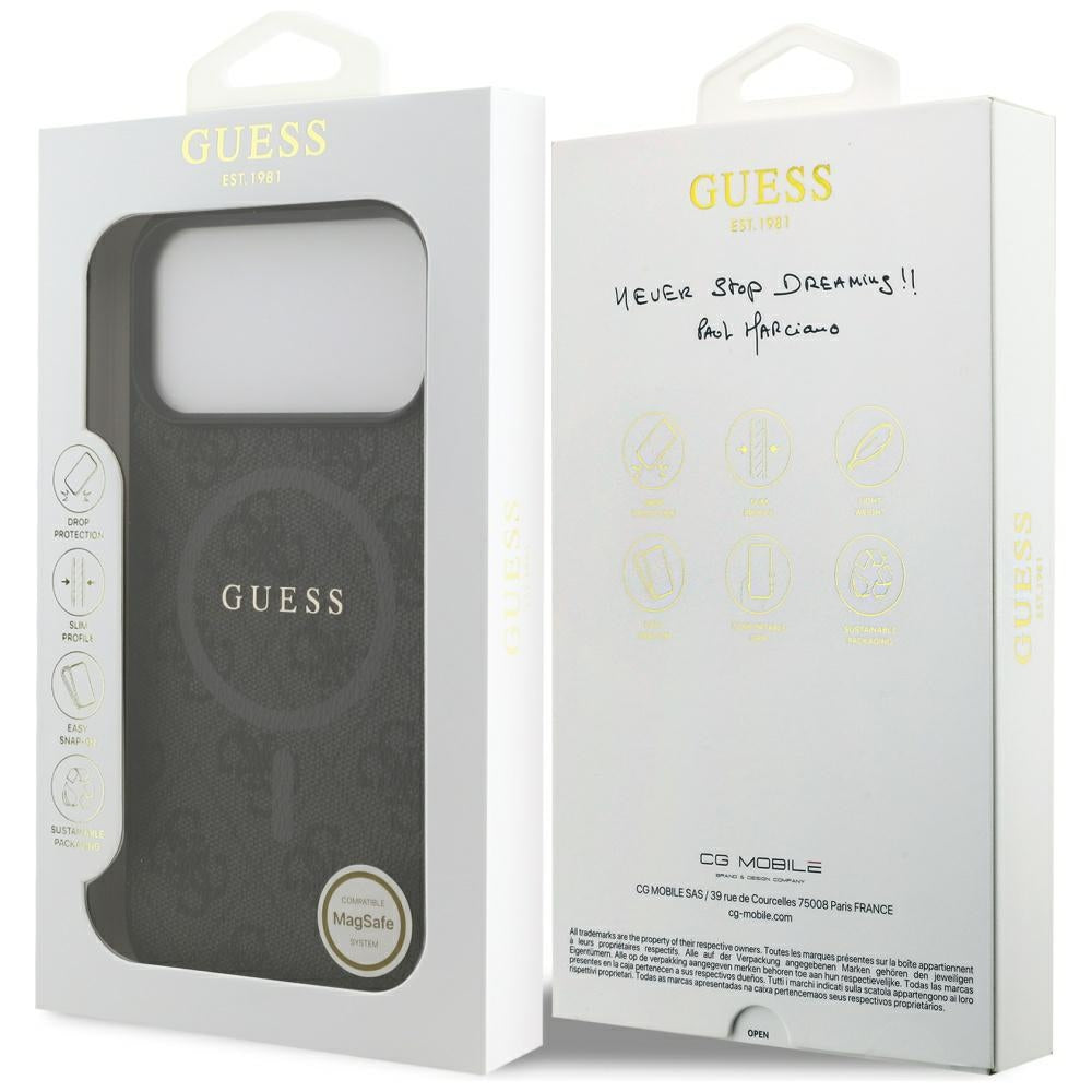 Husa MagSafe pentru Apple iPhone 17 Pro Max, Guess, 4G Ring Classic Logo, Neagra