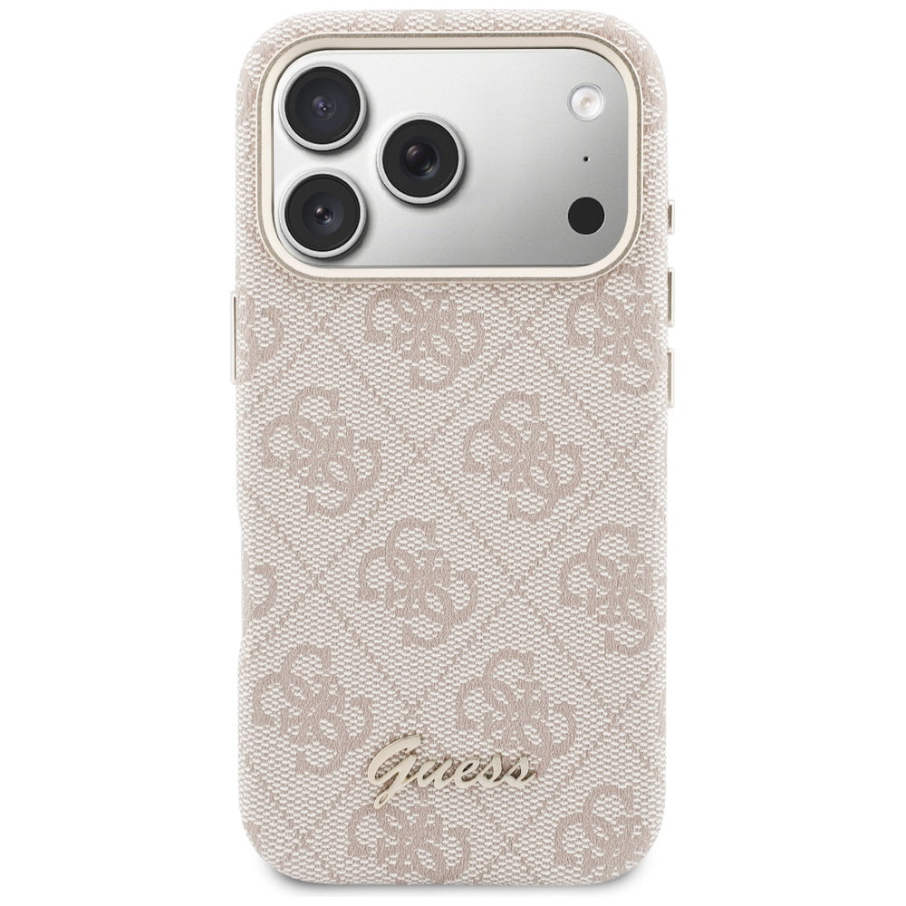 Husa MagSafe pentru Apple iPhone 17 Pro Max, Guess, 4G Script Logo, Roz