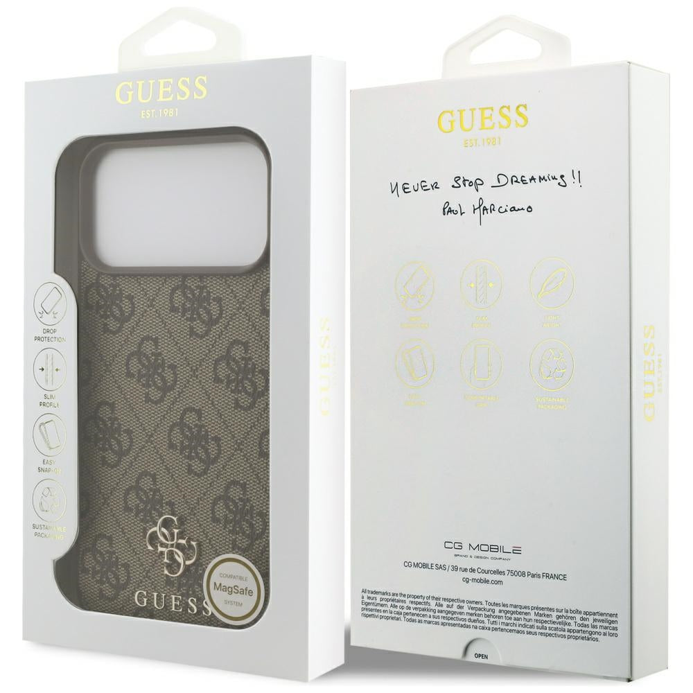 Husa MagSafe pentru Apple iPhone 17 Pro Max, Guess, 4G Small and Classic Logo, Maro