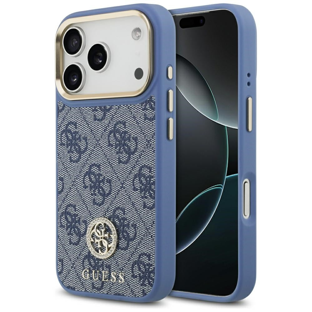 Husa MagSafe pentru Apple iPhone 17 Pro Max, Guess, 4G Strass Logo, Albastra