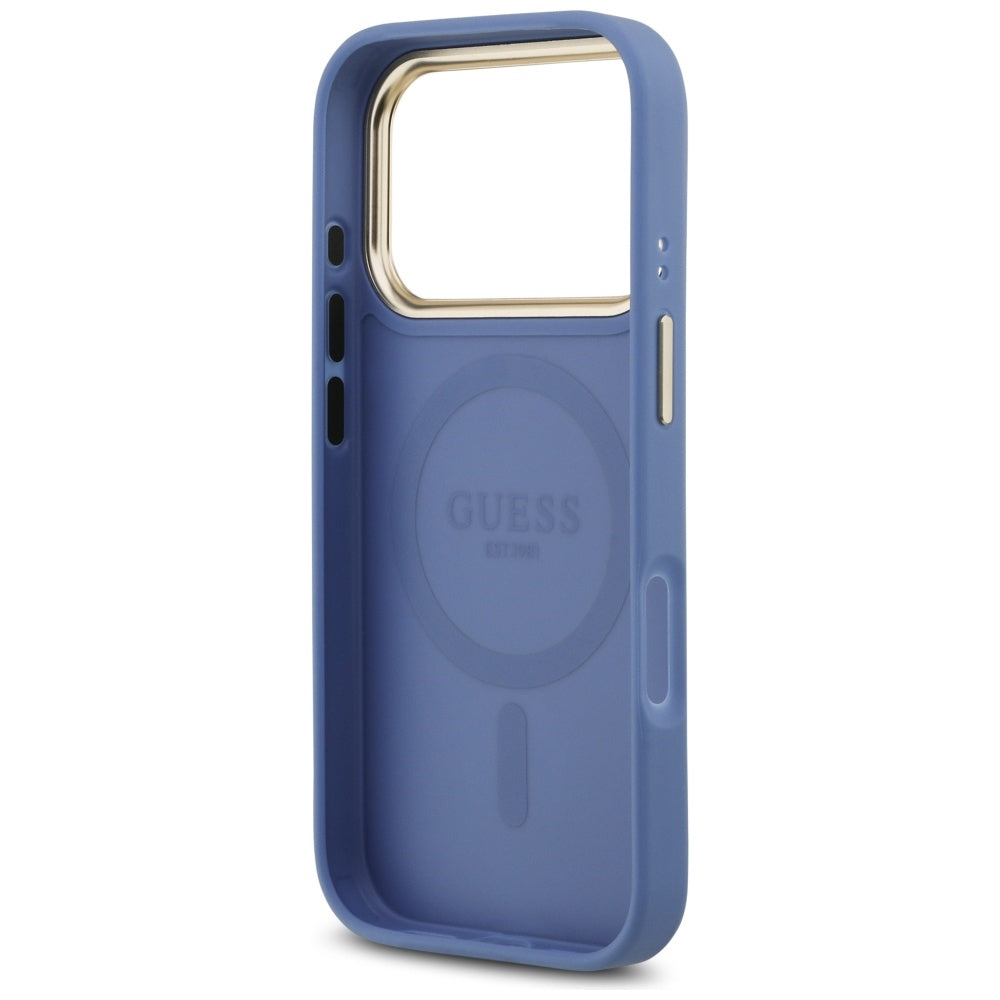 Husa MagSafe pentru Apple iPhone 17 Pro Max, Guess, 4G Strass Logo, Albastra
