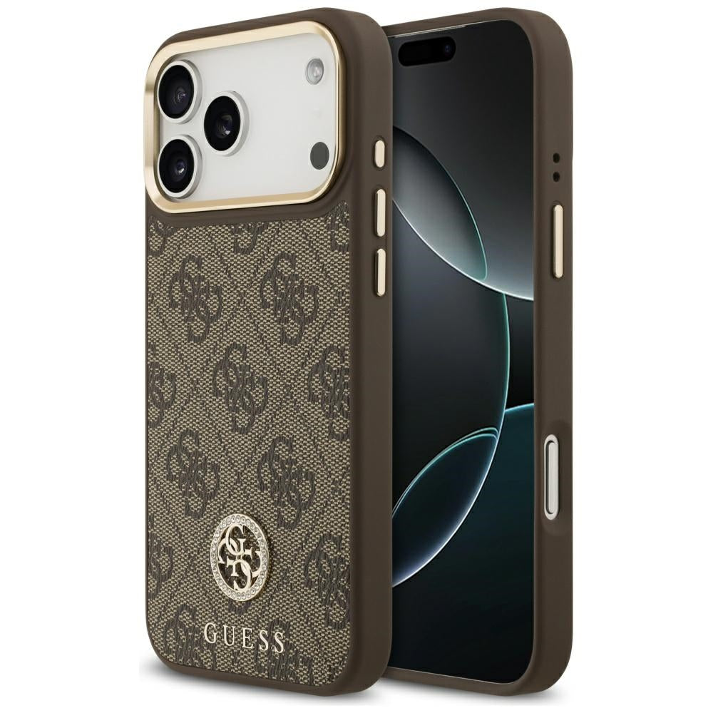 Husa MagSafe pentru Apple iPhone 17 Pro Max, Guess, 4G Strass Logo, Maro