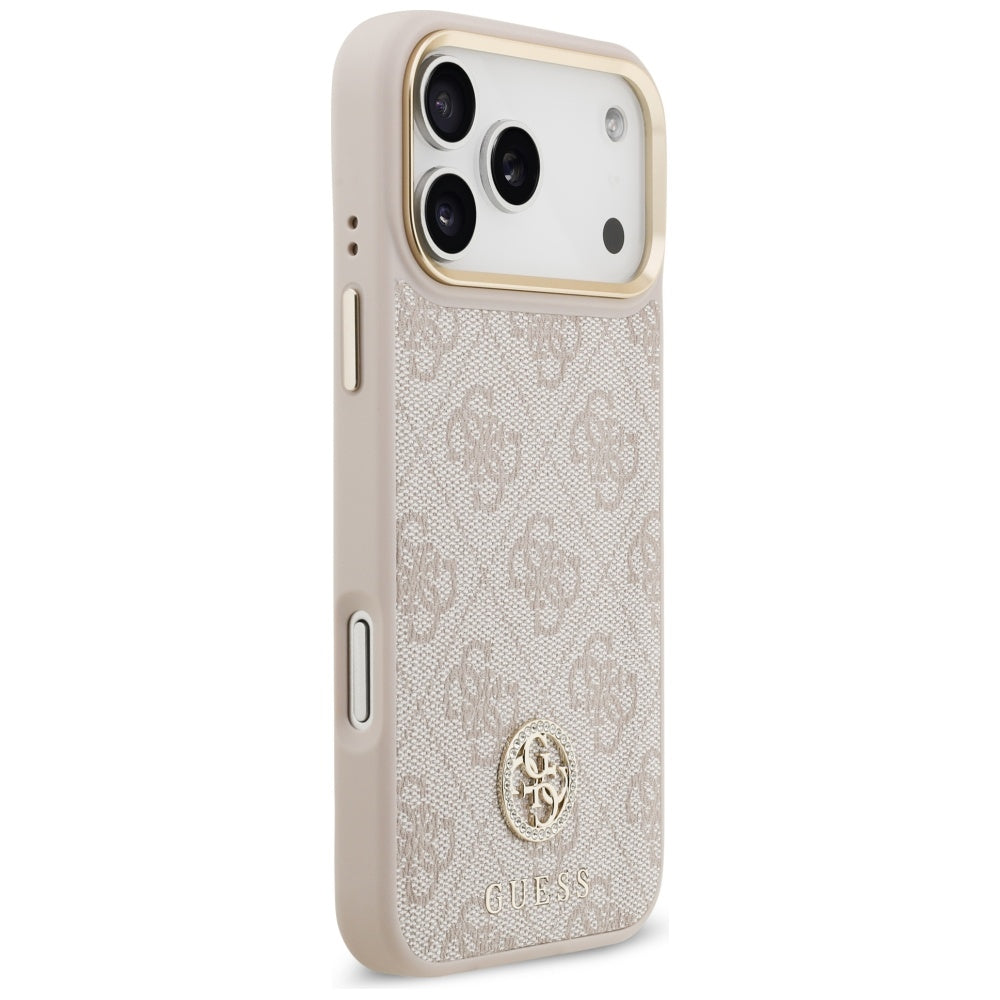 Husa MagSafe pentru Apple iPhone 17 Pro Max, Guess, 4G Strass Logo, Roz