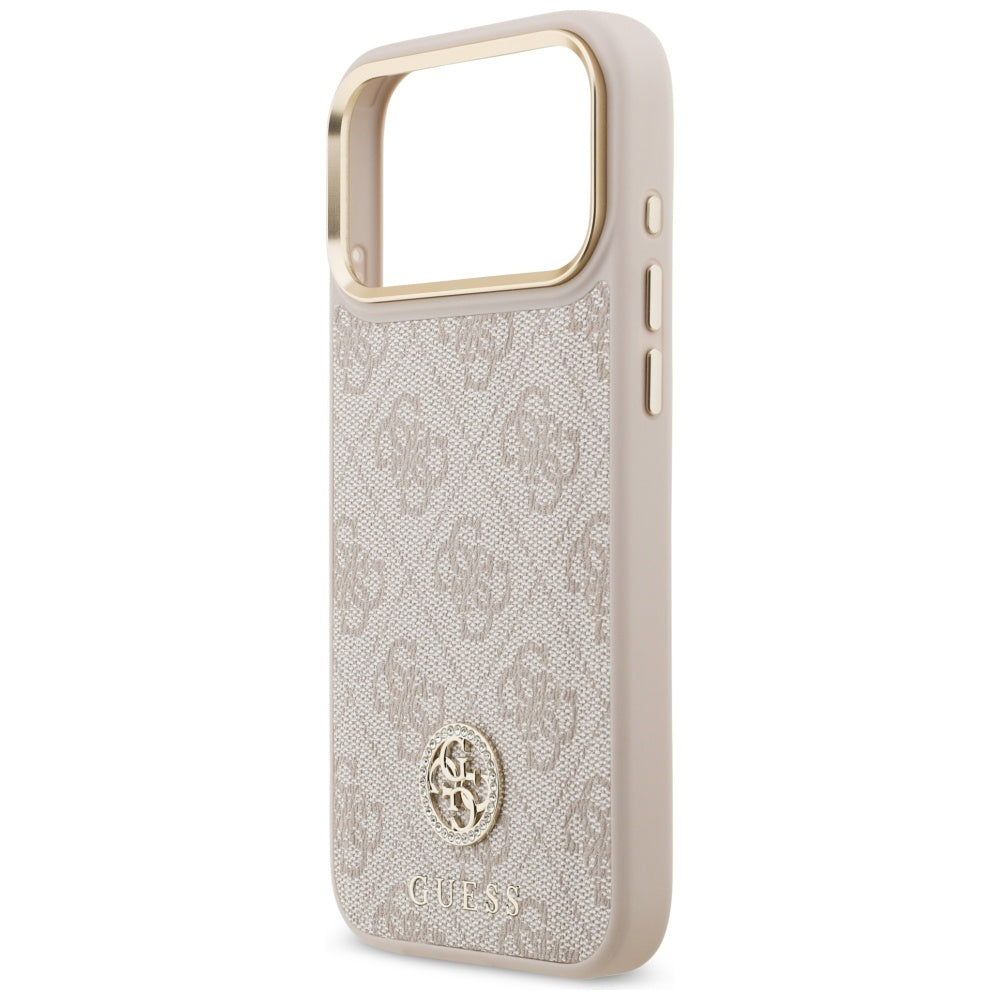 Husa MagSafe pentru Apple iPhone 17 Pro Max, Guess, 4G Strass Logo, Roz
