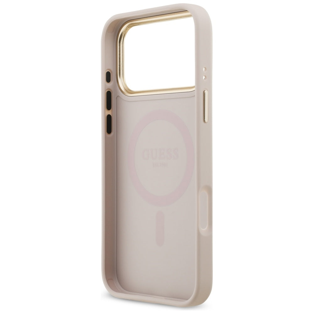 Husa MagSafe pentru Apple iPhone 17 Pro Max, Guess, 4G Strass Logo, Roz