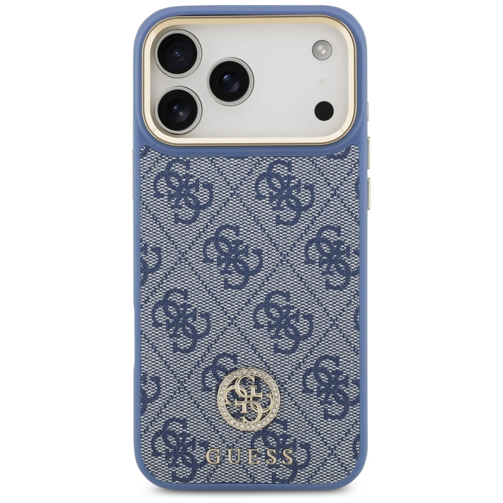 Husa MagSafe pentru Apple iPhone 17 Pro Max, Guess, 4G Strass Logo with Big Strap, Albastra