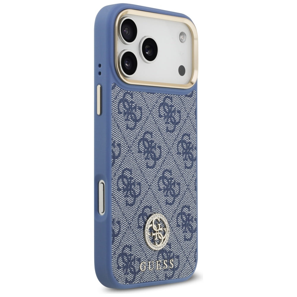 Husa MagSafe pentru Apple iPhone 17 Pro Max, Guess, 4G Strass Logo with Big Strap, Albastra