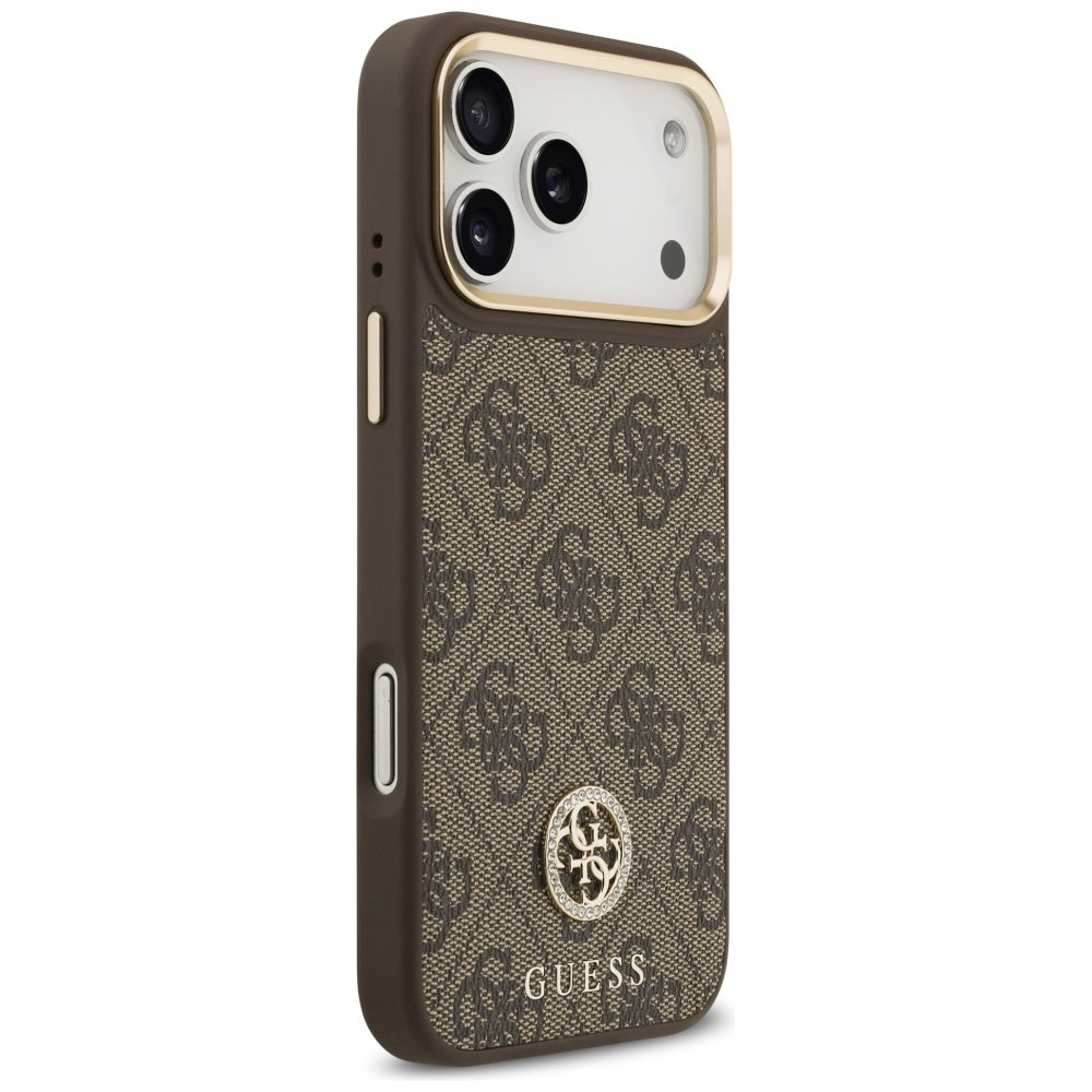 Husa MagSafe pentru Apple iPhone 17 Pro Max, Guess, 4G Strass Logo with Big Strap, Maro