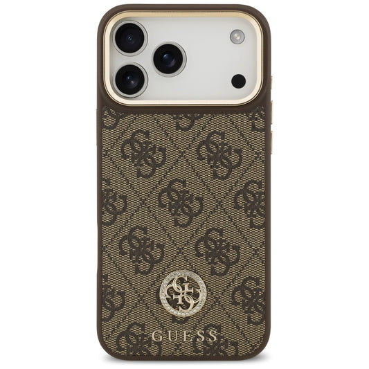 Husa MagSafe pentru Apple iPhone 17 Pro Max, Guess, 4G Strass Logo with Big Strap, Maro