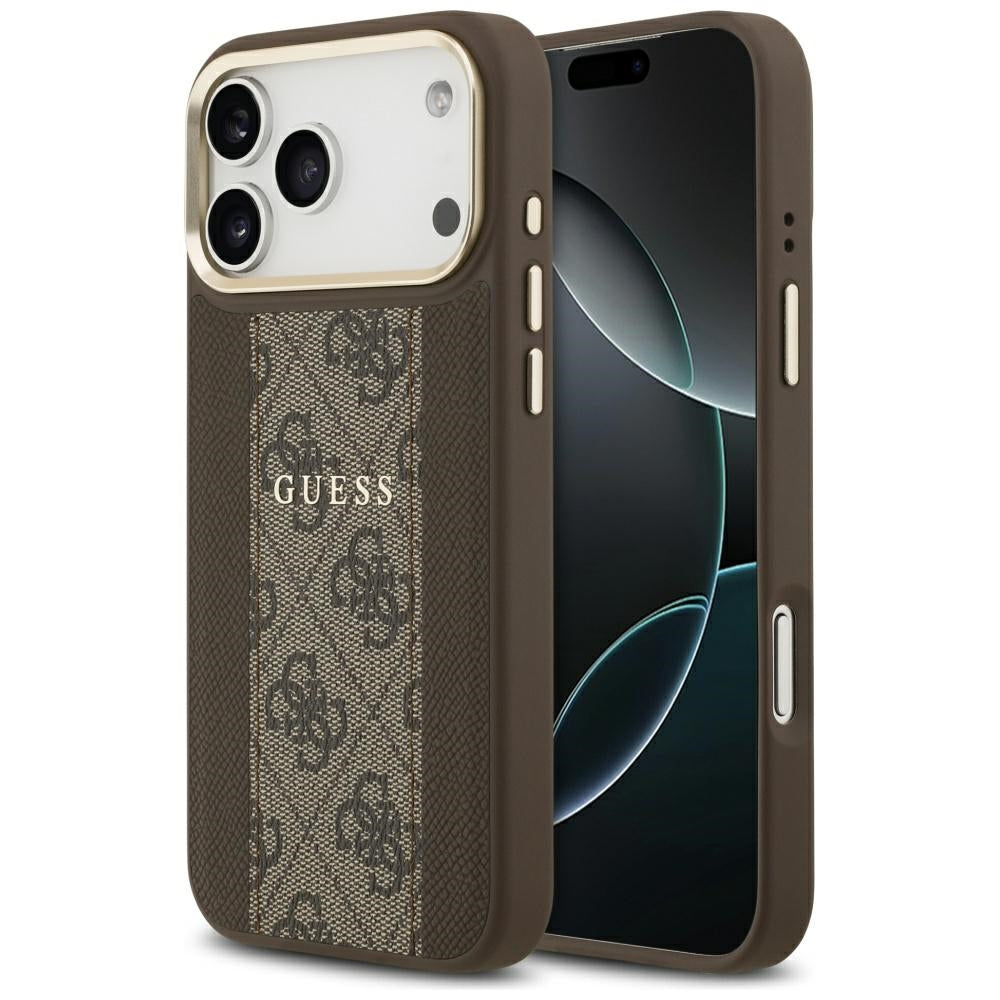 Husa MagSafe pentru Apple iPhone 17 Pro Max, Guess, 4G Stripe, Maro