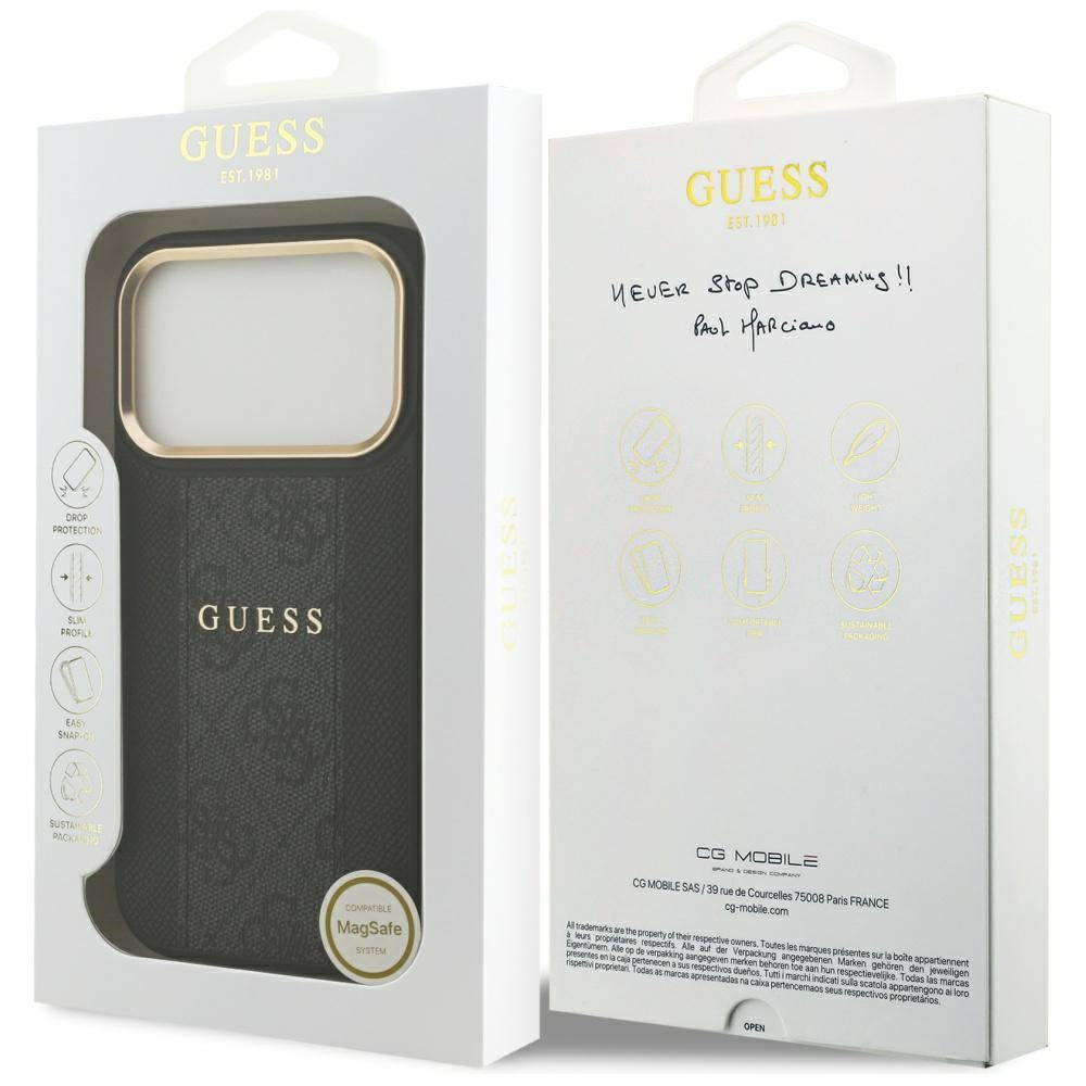 Husa MagSafe pentru Apple iPhone 17 Pro Max, Guess, 4G Stripe, Neagra