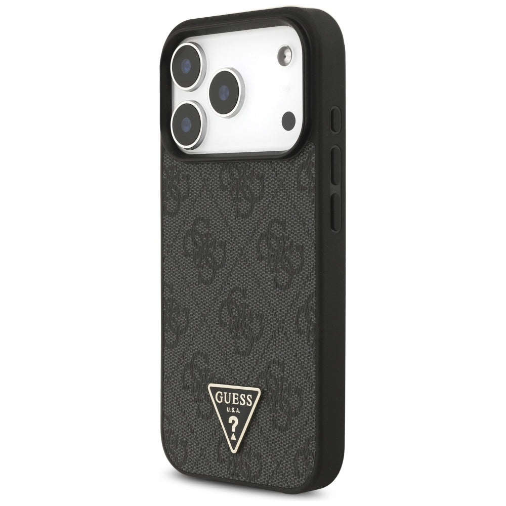 Husa MagSafe pentru Apple iPhone 17 Pro Max, Guess, 4G Triangle Logo with Cord Strap, Neagra
