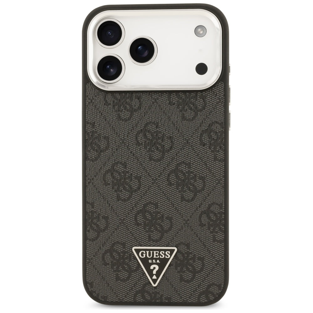 Husa MagSafe pentru Apple iPhone 17 Pro Max, Guess, 4G Triangle Logo, Neagra Argintie