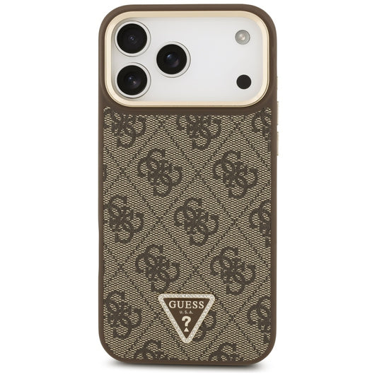 Husa MagSafe pentru Apple iPhone 17 Pro Max, Guess, 4G Triangle Logo with Big Strap, Maro