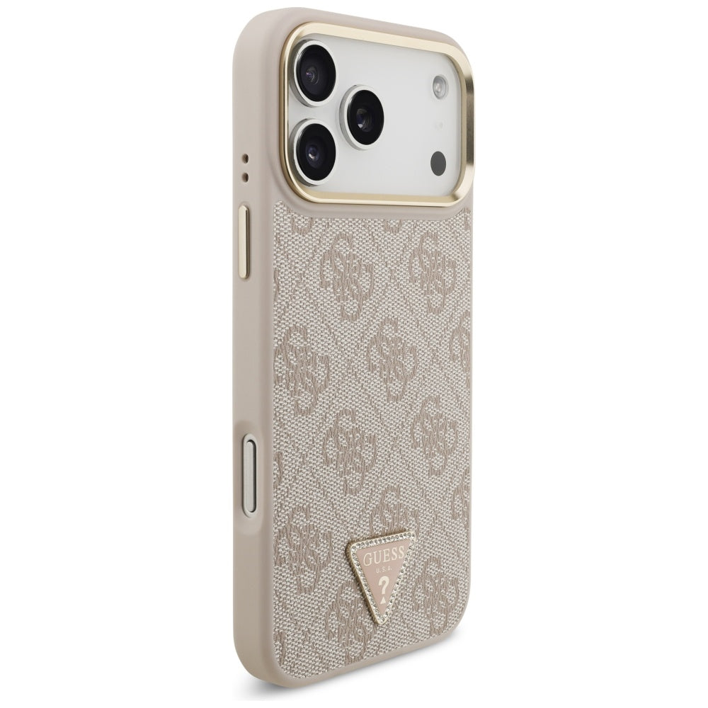 Husa MagSafe pentru Apple iPhone 17 Pro Max, Guess, 4G Triangle Logo with Big Strap, Roz