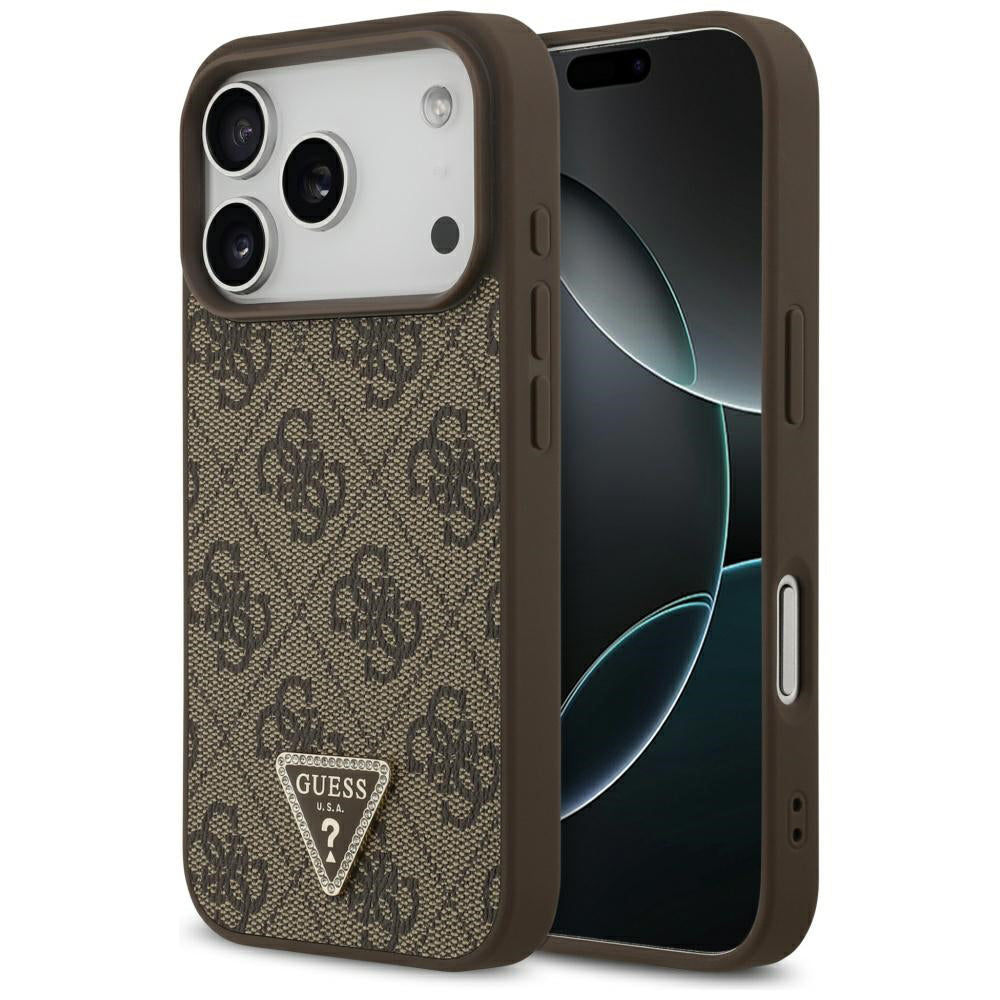 Husa MagSafe pentru Apple iPhone 17 Pro Max, Guess, 4G Triangle Strass, Maro