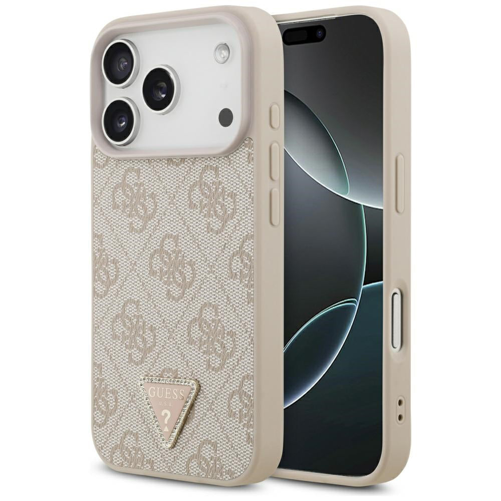 Husa MagSafe pentru Apple iPhone 17 Pro Max, Guess, 4G Triangle Strass, Roz