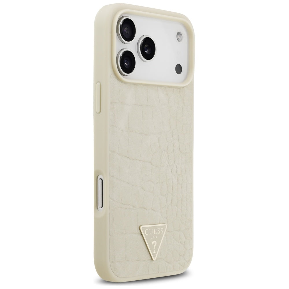 Husa MagSafe pentru Apple iPhone 17 Pro Max, Guess, Croco Triangle Logo, Aurie