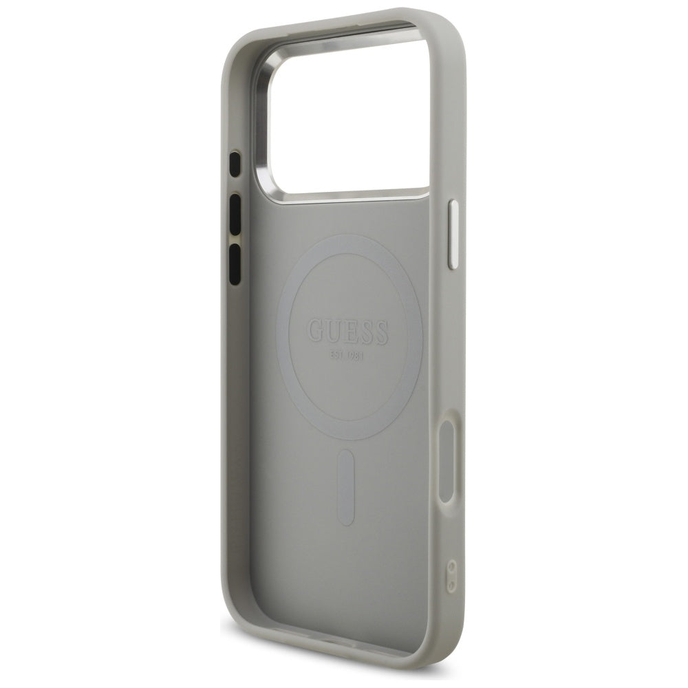 Husa MagSafe pentru Apple iPhone 17 Pro Max, Guess, Glitter Triangle Logo, Argintie