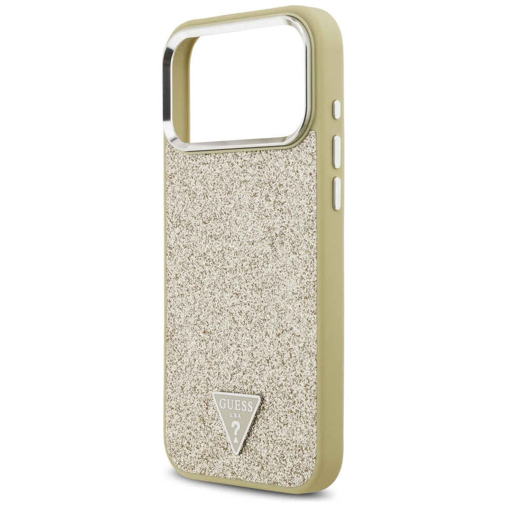 Husa MagSafe pentru Apple iPhone 17 Pro Max, Guess, Glitter Triangle Logo, Aurie