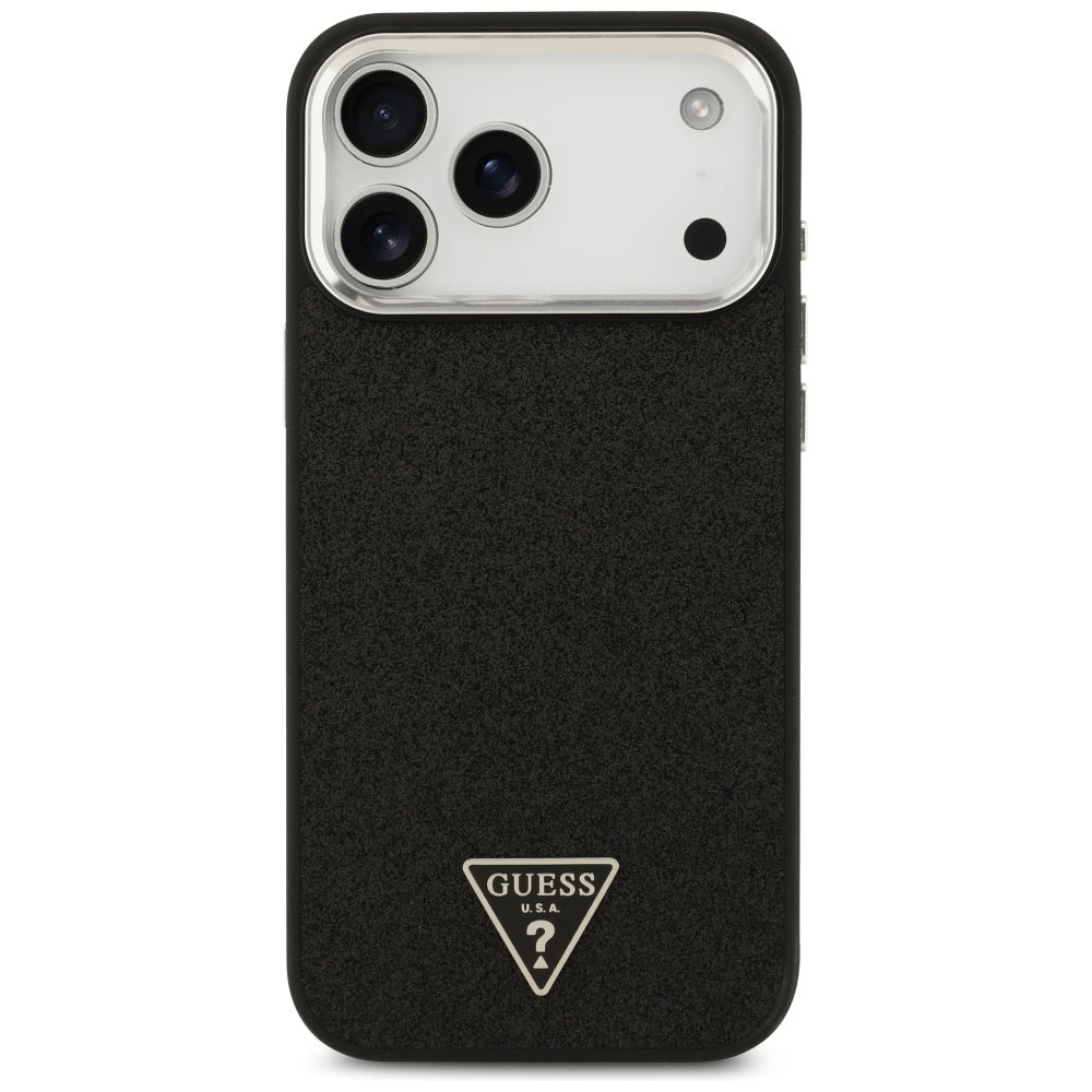 Husa MagSafe pentru Apple iPhone 17 Pro Max, Guess, Glitter Triangle Logo, Neagra