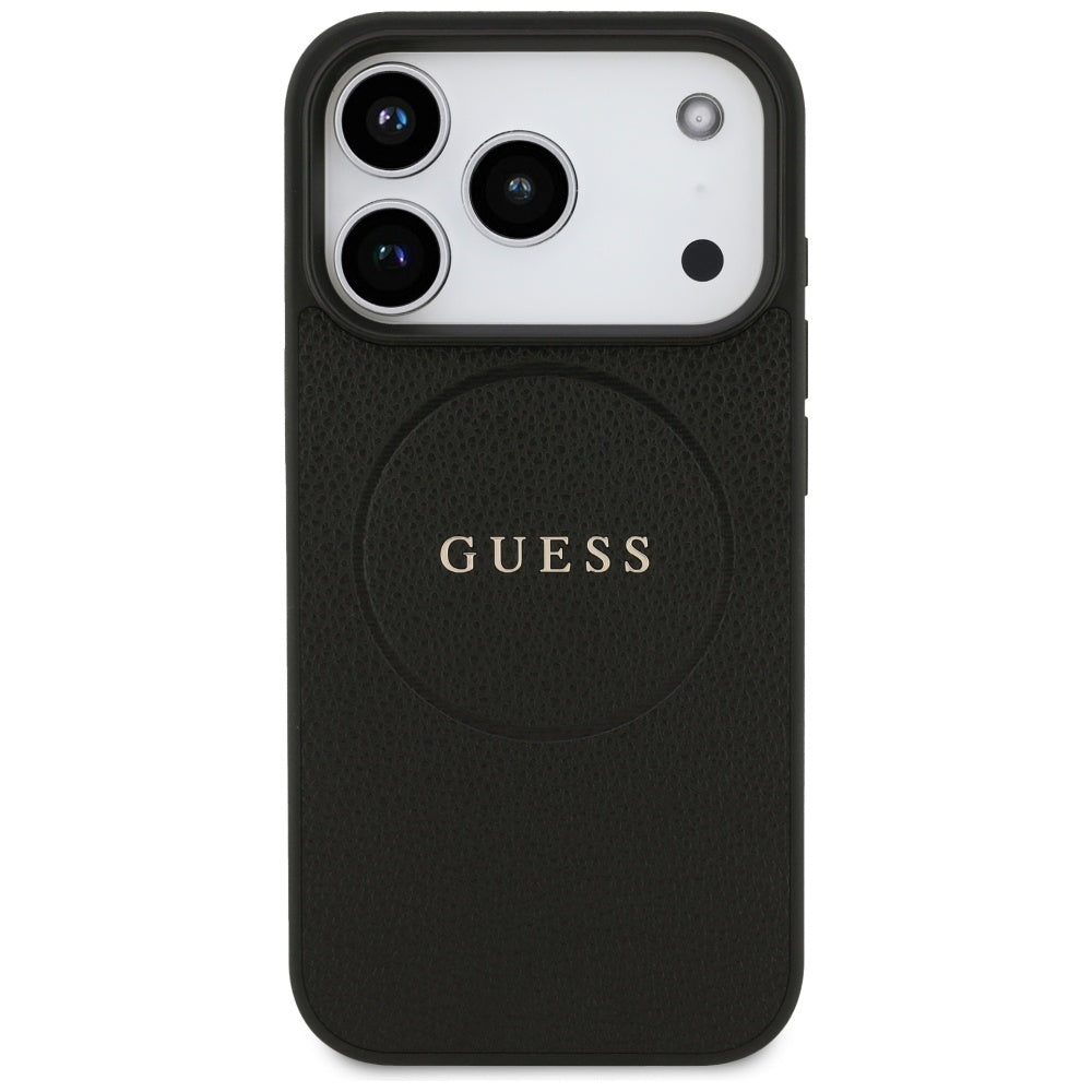 Husa MagSafe pentru Apple iPhone 17 Pro Max, Guess, Grained Gold Ring, Neagra