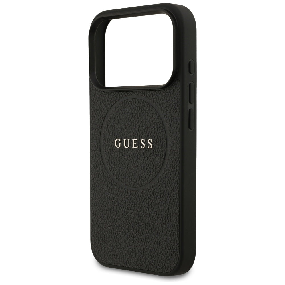 Husa MagSafe pentru Apple iPhone 17 Pro Max, Guess, Grained Gold Ring, Neagra
