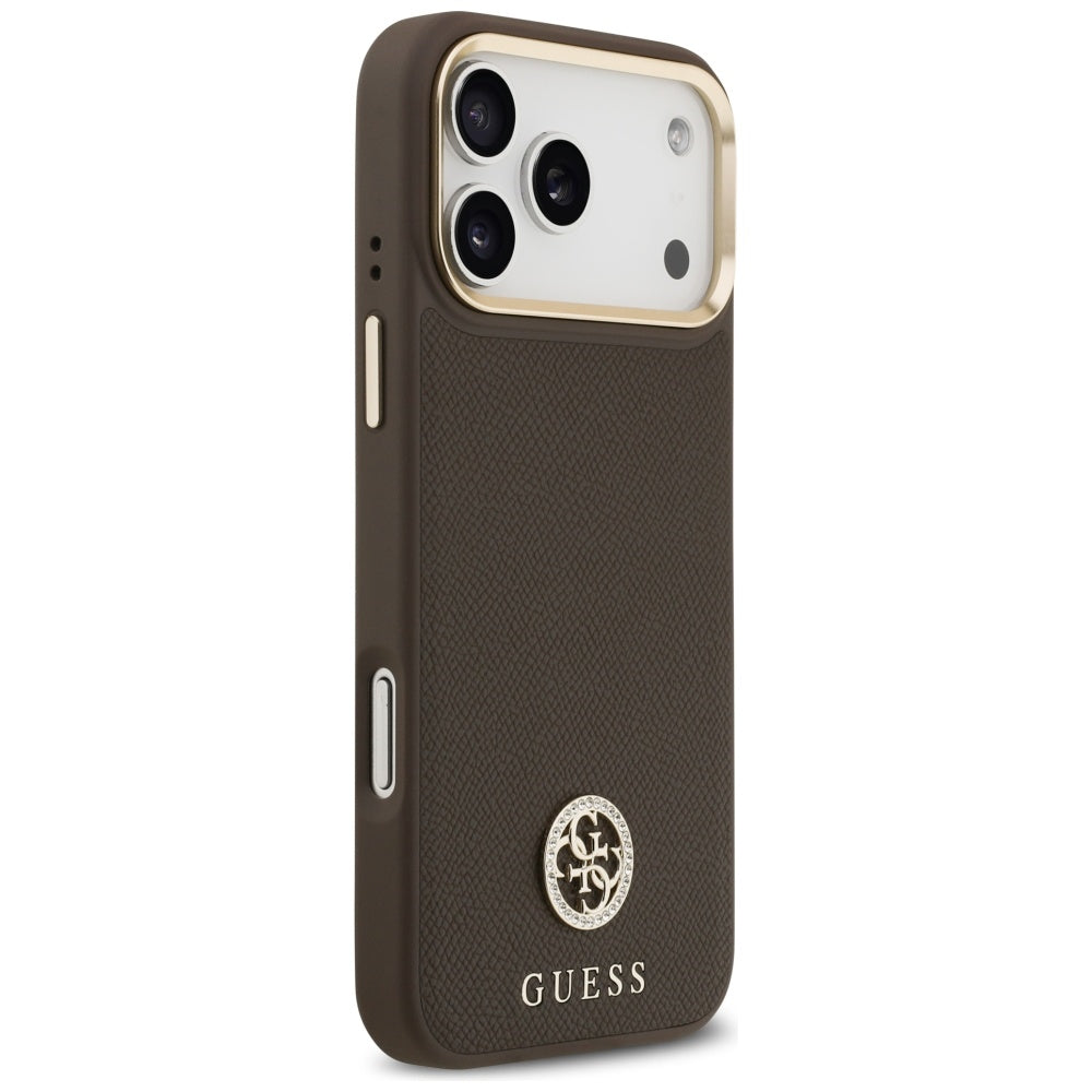 Husa MagSafe pentru Apple iPhone 17 Pro Max, Guess, Grained Strass Logo, Maro