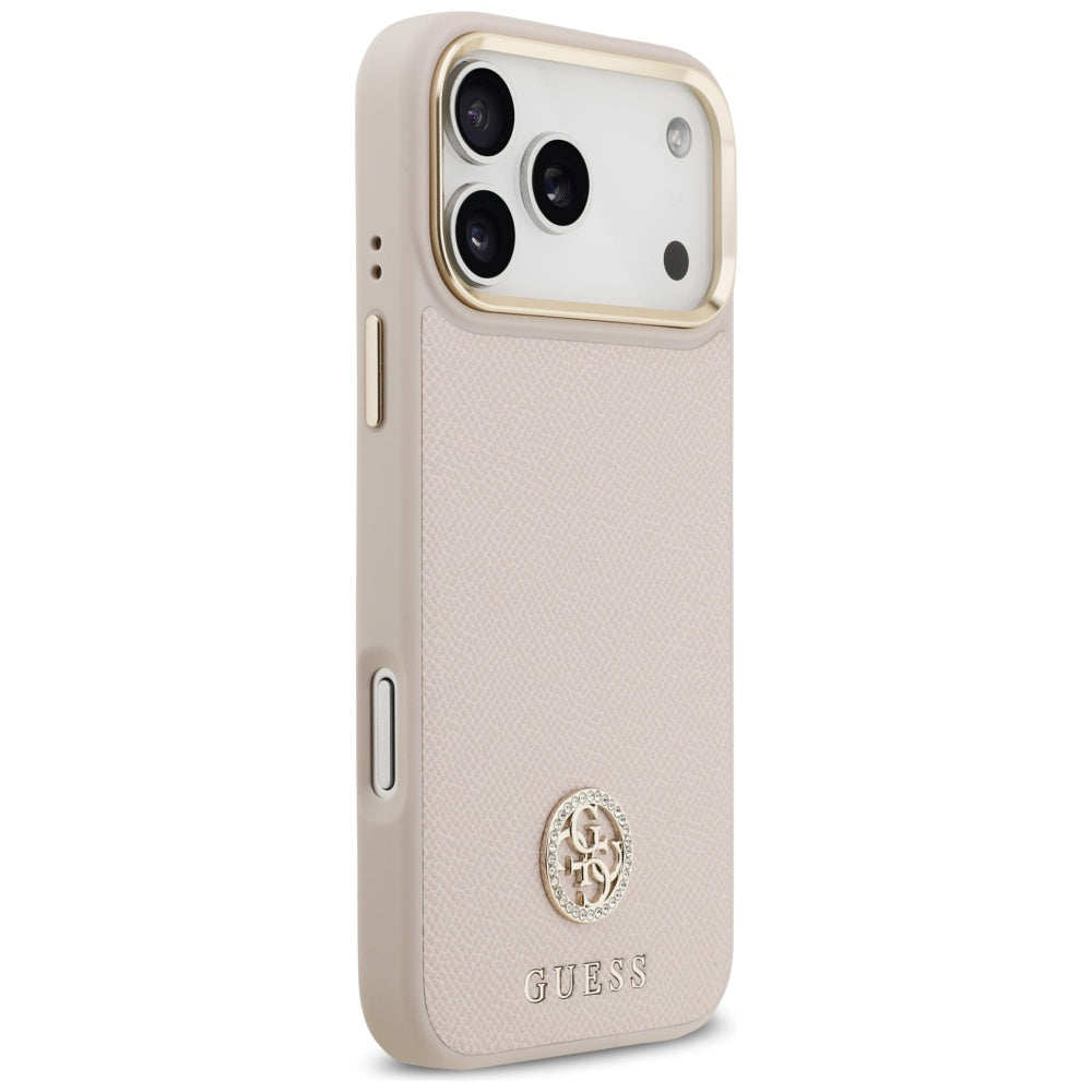 Husa MagSafe pentru Apple iPhone 17 Pro Max, Guess, Grained Strass Logo, Roz