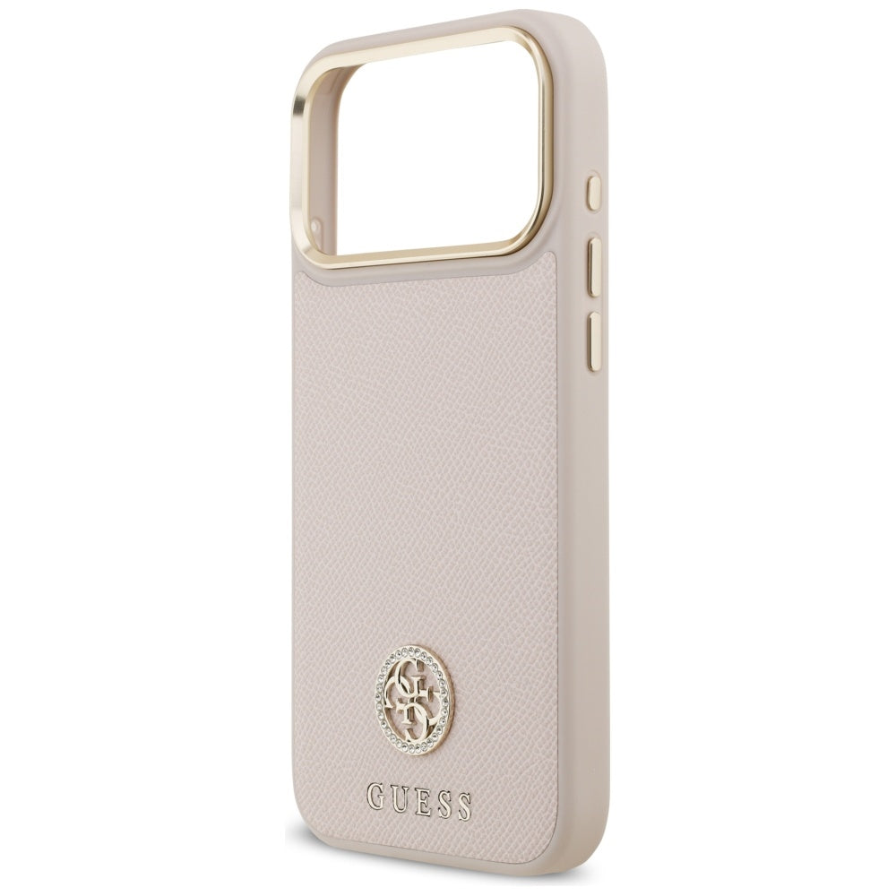 Husa MagSafe pentru Apple iPhone 17 Pro Max, Guess, Grained Strass Logo, Roz