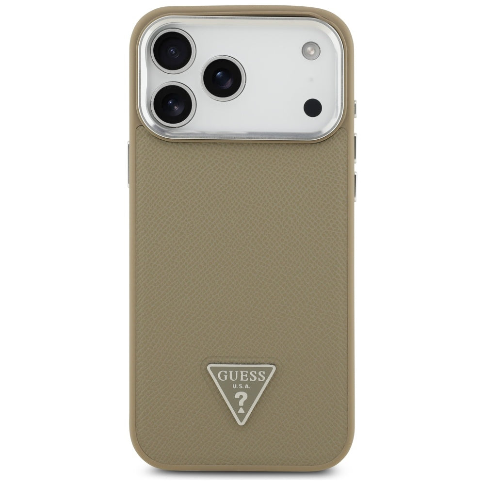 Husa MagSafe pentru Apple iPhone 17 Pro Max, Guess, Grained Triangle Logo, Maro