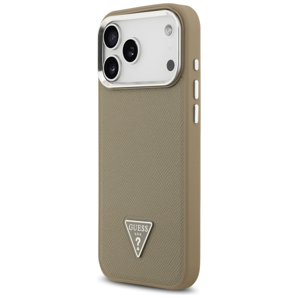 Husa MagSafe pentru Apple iPhone 17 Pro Max, Guess, Grained Triangle Logo, Maro