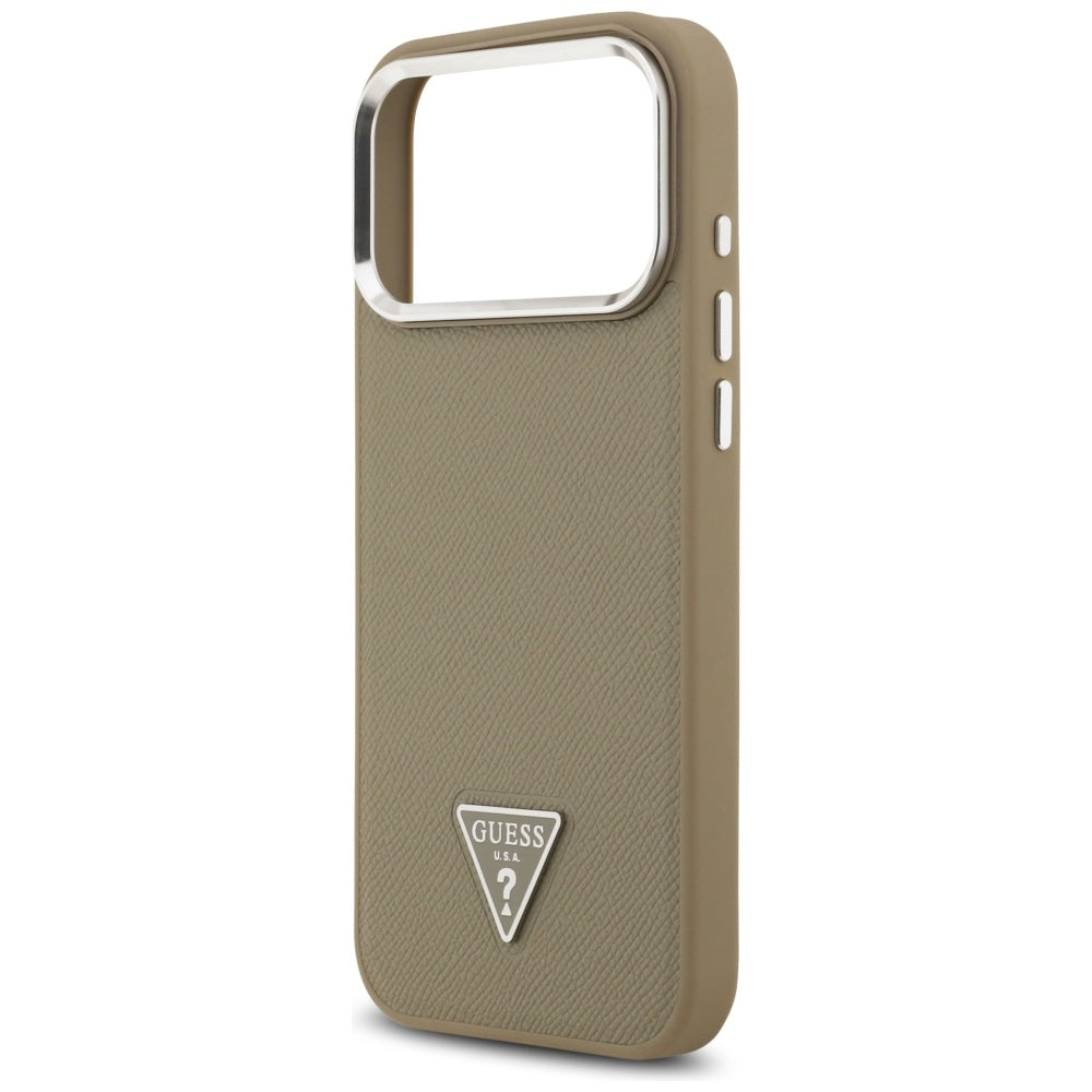 Husa MagSafe pentru Apple iPhone 17 Pro Max, Guess, Grained Triangle Logo, Maro