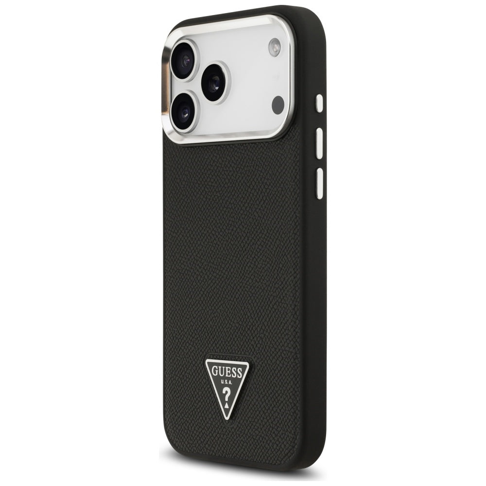 Husa MagSafe pentru Apple iPhone 17 Pro Max, Guess, Grained Triangle Logo, Neagra