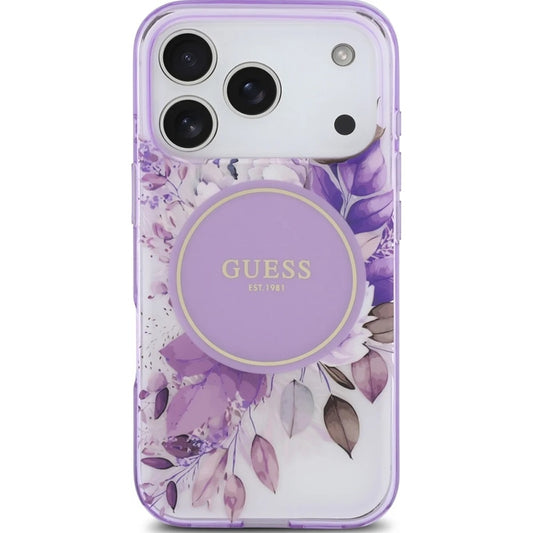 Husa MagSafe pentru Apple iPhone 17 Pro Max, Guess, IML Flower & Tonal Circle, Mov