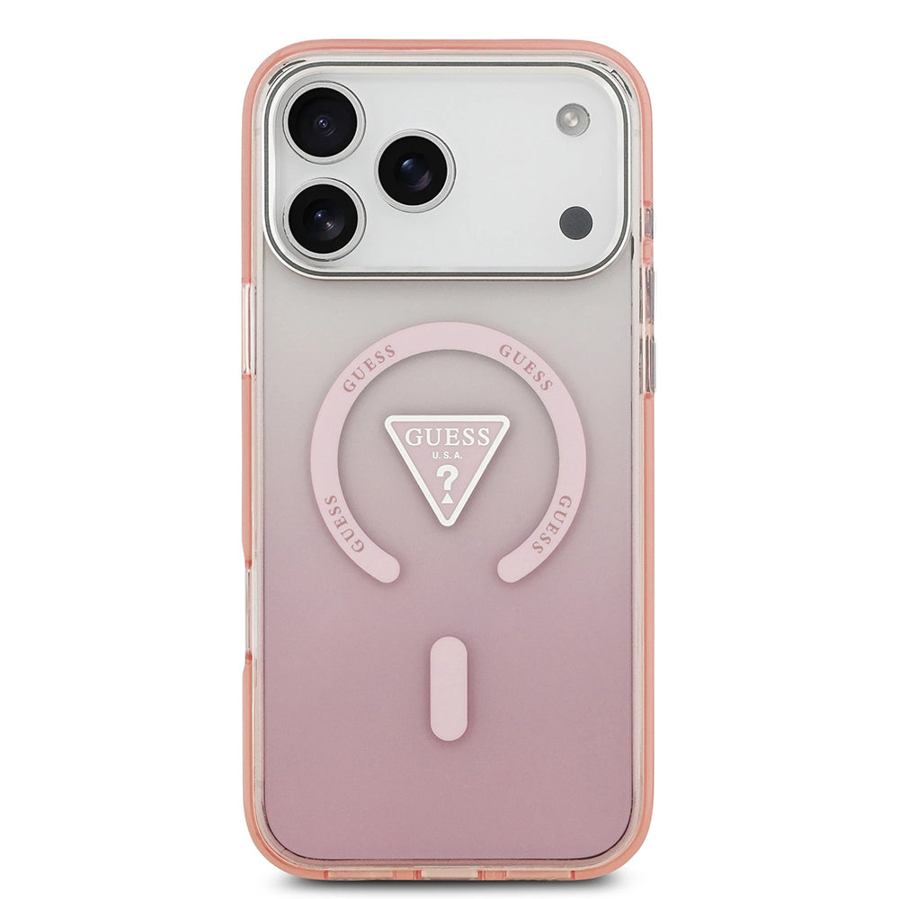 Husa MagSafe pentru Apple iPhone 17 Pro Max, Guess, IML Gradient Triangle Logo, Roz