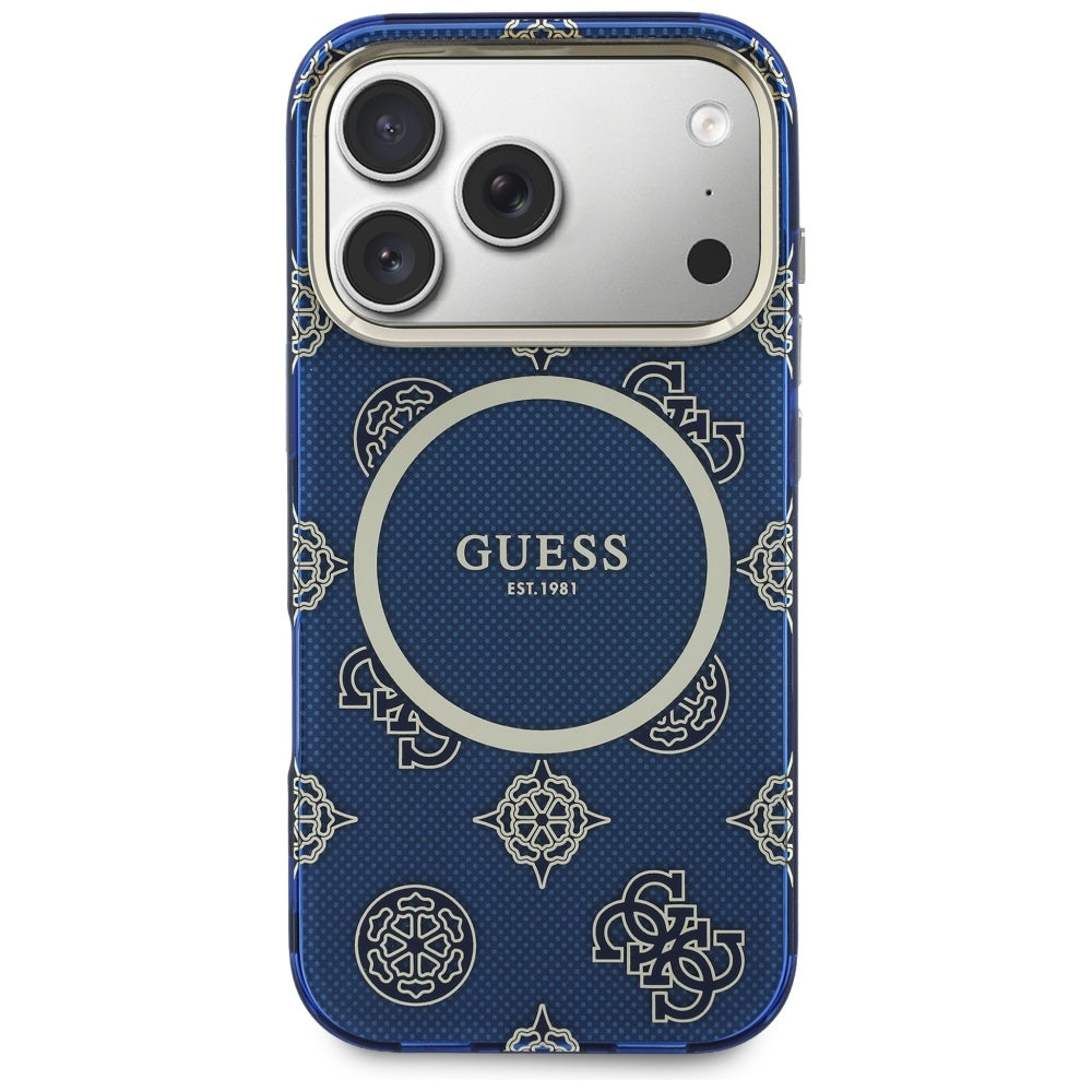 Husa MagSafe pentru Apple iPhone 17 Pro Max, Guess, IML Peony Dot, Albastra